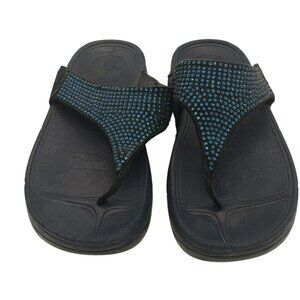 FitFlop Flare Crystal Toe Post Sandals Super Navy Sparkle Sz 7 Blue Thongs